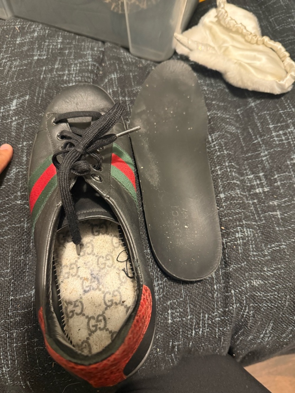 Gucci Black Leather Sneakers with Signature Green & Red Stripe - Picture 2 of 16